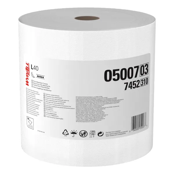 Wipers - PowerClean™ Extra Absorbent White L40 12.2IN x 12.4IN 05007 Jumbo Roll 750 SHEETS/RL