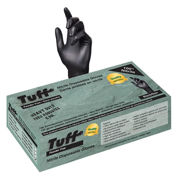 Gloves - Nitrile Disposable Powder Free Extended Cuff Black 15I-950PF-BK 6MIL Medium 100/BX