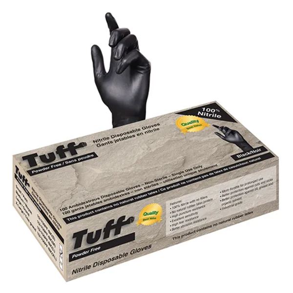 Gloves - Nitrile Disposable Powder Free Black 15I-750PF-BK 5MIL X-Large 100/BX