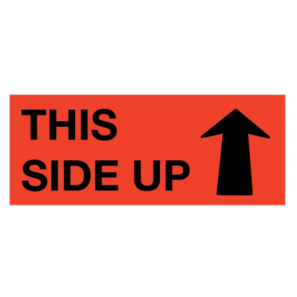 Labels - "This Side Up" (C/W Arrow) Black/Neon Red MPL104 2IN x 5IN 500/RL