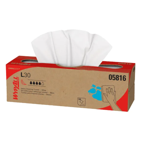 Wipers - GeneralClean™ Heavy Duty White L30 9.8IN x 16.4IN 05816 Pop-Up Box 120 SHEETS/BX 6/CS