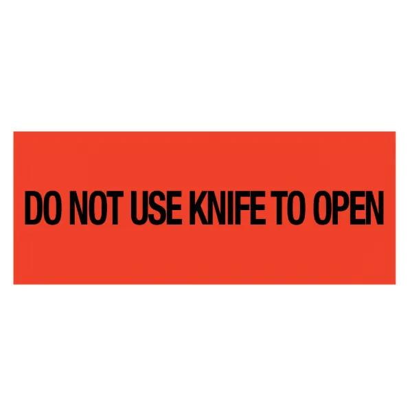Labels - "Do Not Use Knife To Open" Black/Neon Red BR150 2IN x 5-3/8IN 500/RL