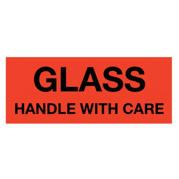 Labels - "Glass Handle With Care" Black/Neon Red MPL102 2IN x 5IN 500/RL