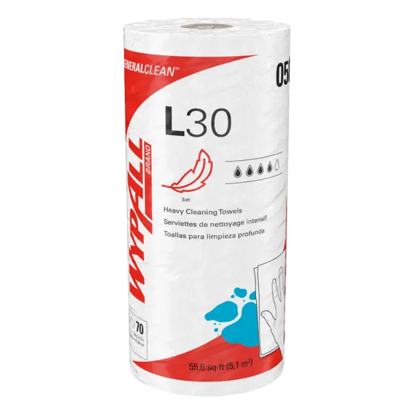 Wipers - GeneralClean™ Heavy Duty White L30 10.4IN x 11IN 05843 Small Roll 70 SHEETS/RL 24/CS